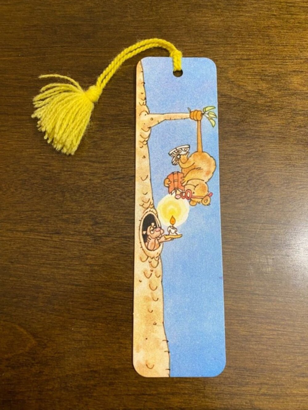 Vintage 1982 Hallmark Bookmark Monkey Reading in Tree Yellow Tassel